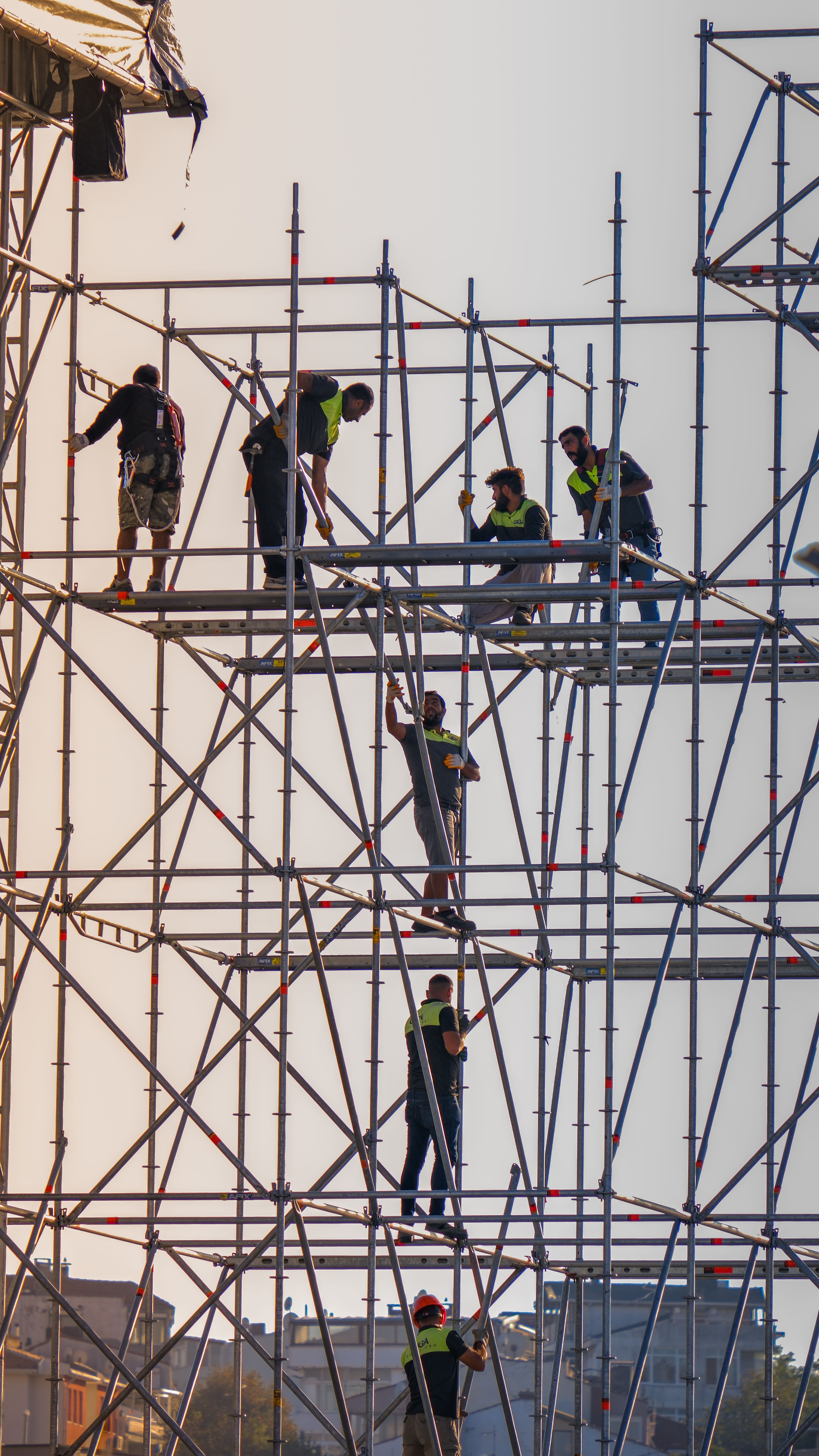 General contractor workers on scaffolding