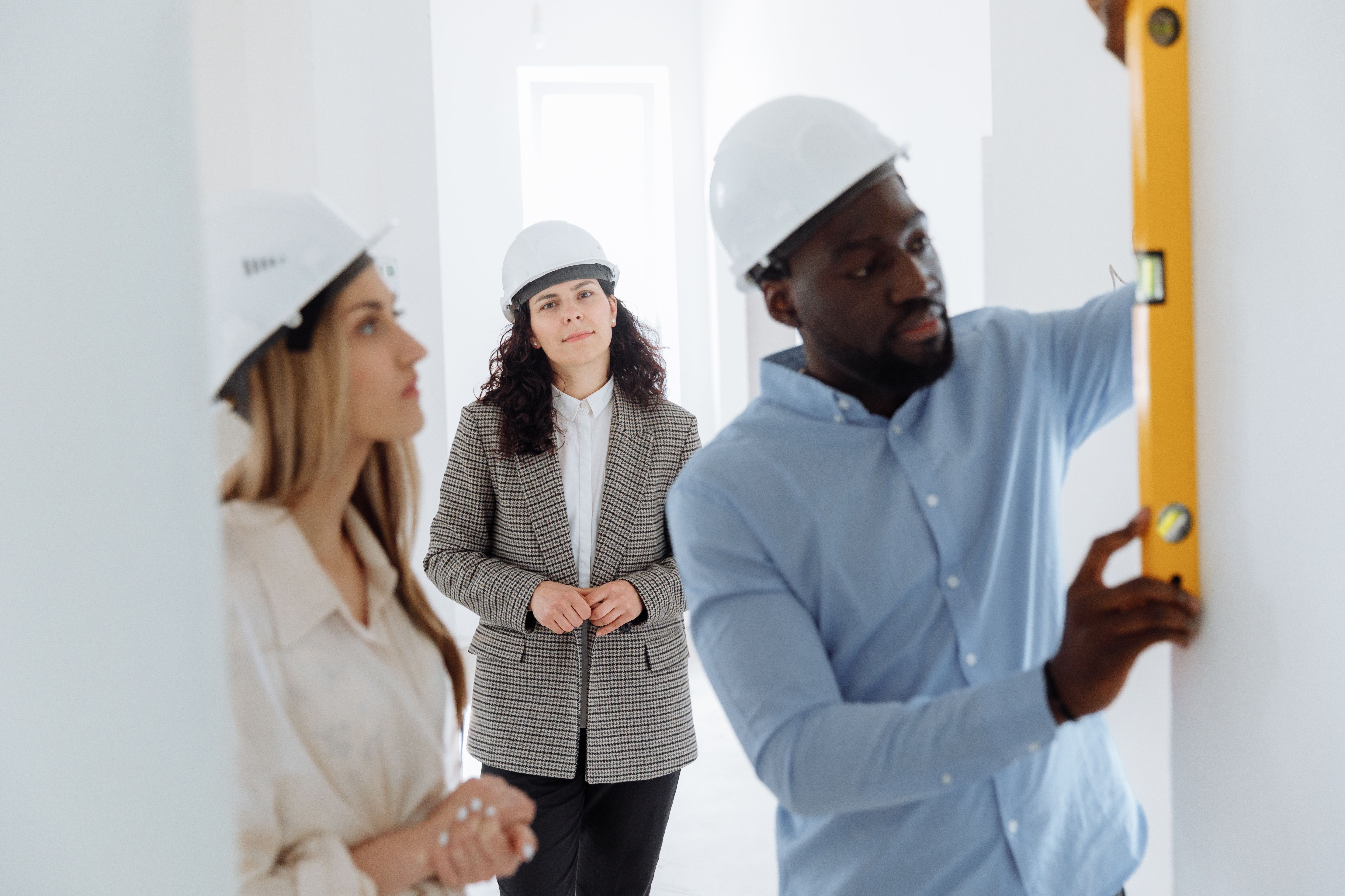 Premier Contracting team reviewing construction plans